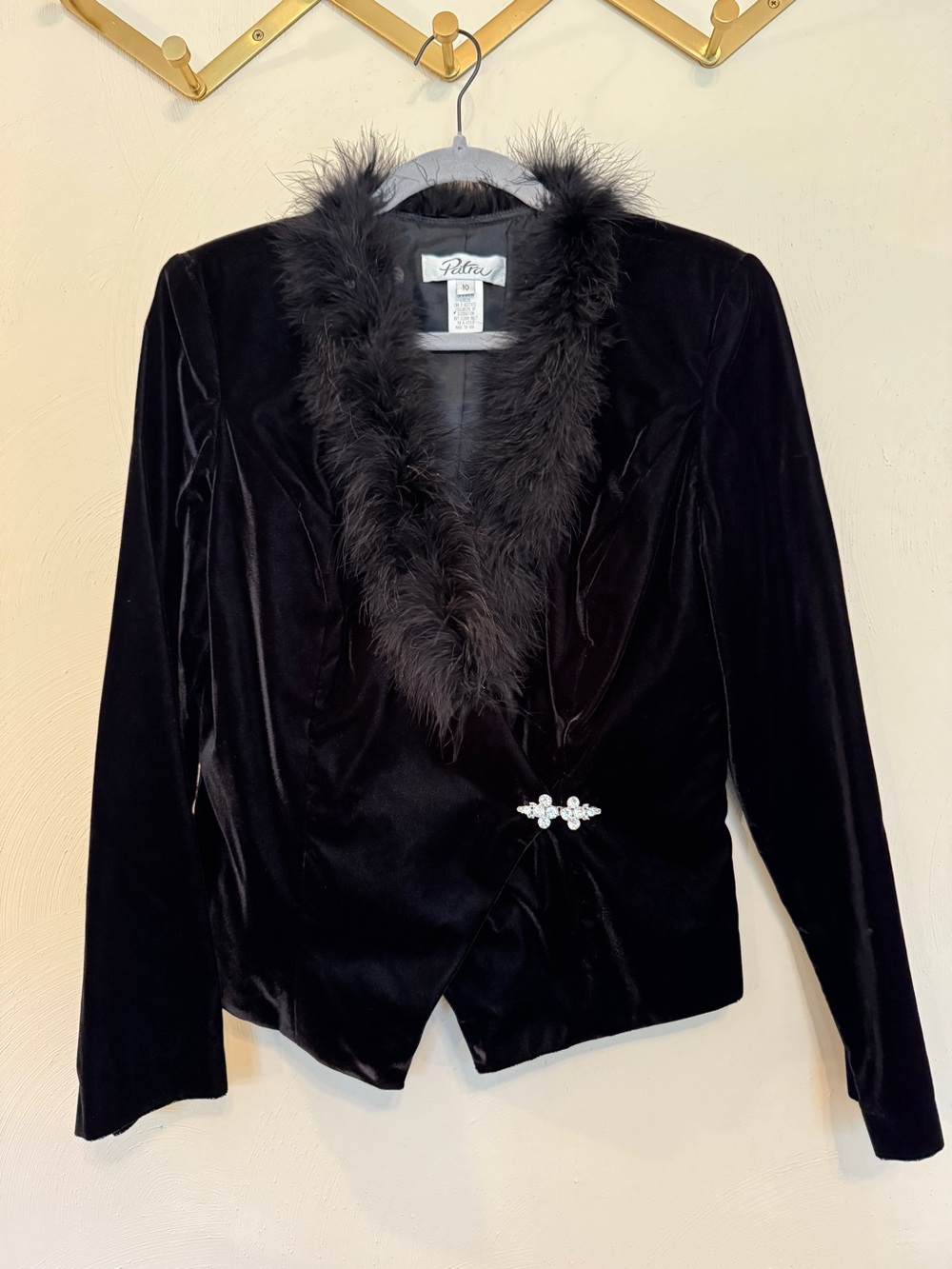 Velvet feather trimmed evening jacket